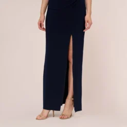 Adrianna Papell Sleeveless Jersey Gown With Embellished Lace Cowl Back In Midnight 10 Adrianna Papell Sleeveless Jersey Gown With Embellished Lace Cowl Back In Midnight -Glam Mirth Sales AP1E210681 AB411 Regular Lifestyle