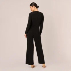 Adrianna Papell Embellished Jersey Jumpsuit With Asymmetric Neck In Black 9 Adrianna Papell Embellished Jersey Jumpsuit With Asymmetric Neck In Black -Glam Mirth Sales AP1E210682 AA002 Regular Back