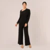 Adrianna Papell Embellished Jersey Jumpsuit With Asymmetric Neck In Black