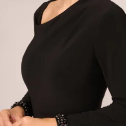 Adrianna Papell Embellished Jersey Jumpsuit With Asymmetric Neck In Black 8 Adrianna Papell Embellished Jersey Jumpsuit With Asymmetric Neck In Black -Glam Mirth Sales AP1E210682 AA002 Regular Detail