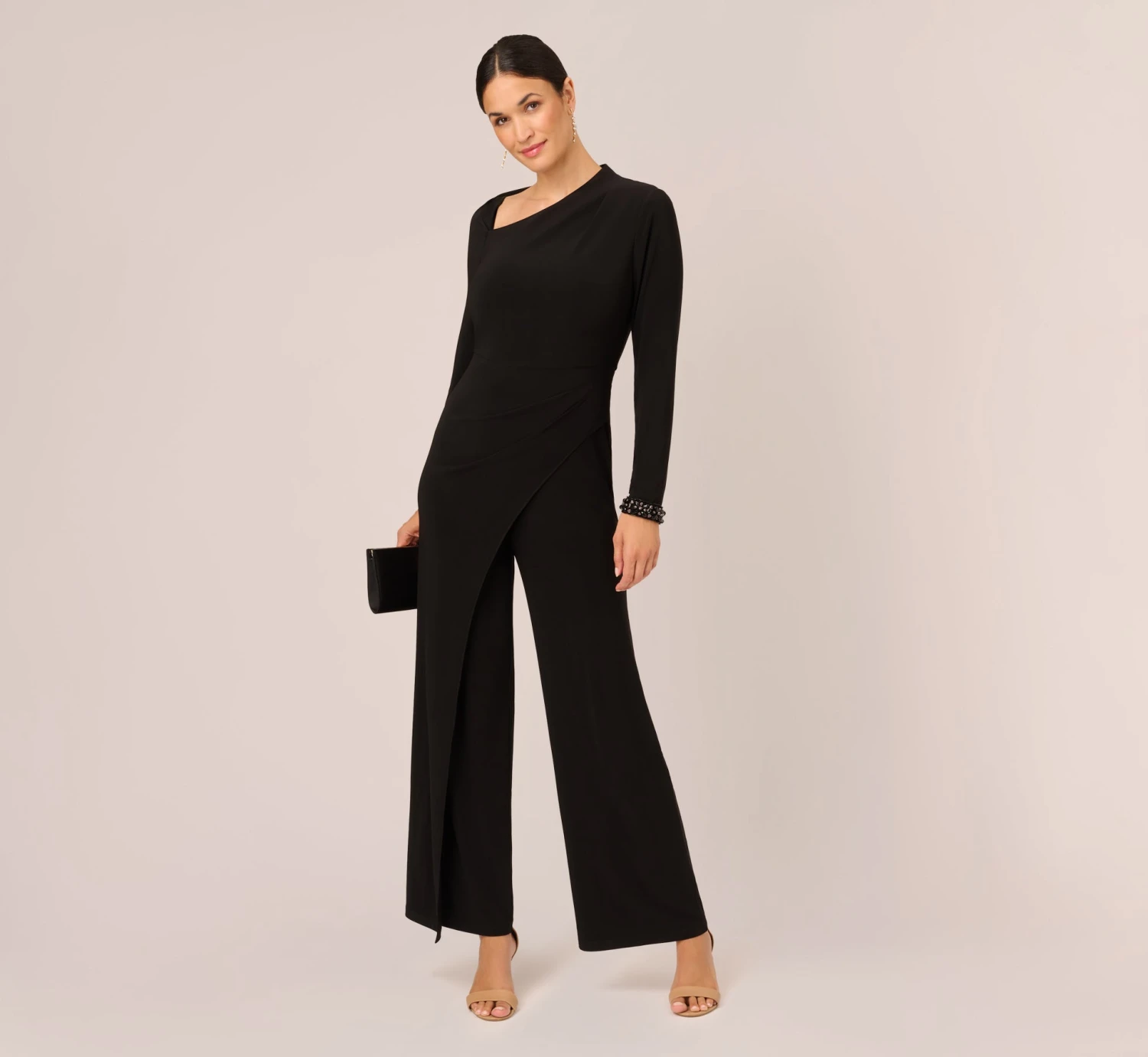Adrianna Papell Embellished Jersey Jumpsuit With Asymmetric Neck In Black 2 Adrianna Papell Embellished Jersey Jumpsuit With Asymmetric Neck In Black - Image 2