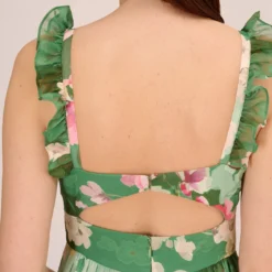 Adrianna Papell Floral Chiffon Tiered Gown With Ruffle Details In Green Multi -Glam Mirth Sales AP1E210741 AA390 Regular Lifestyle