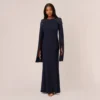 Adrianna Papell Crepe Mermaid Gown With Beaded Cape Sleeves In Midnight