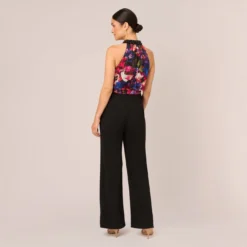 Adrianna Papell Halter Jumpsuit With Floral Print Bodice In Black Multi 11 Adrianna Papell Halter Jumpsuit With Floral Print Bodice In Black Multi -Glam Mirth Sales AP1E210757 AA960 Regular Back