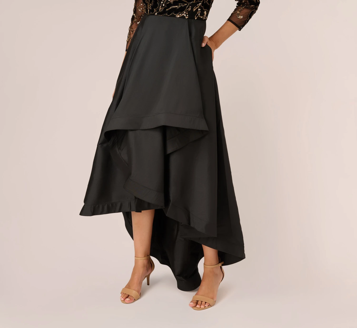 Adrianna Papell Beaded Taffeta Ball Gown With Three-Quarter Sleeves In Black Gold 5 Adrianna Papell Beaded Taffeta Ball Gown With Three-Quarter Sleeves In Black Gold - Image 5