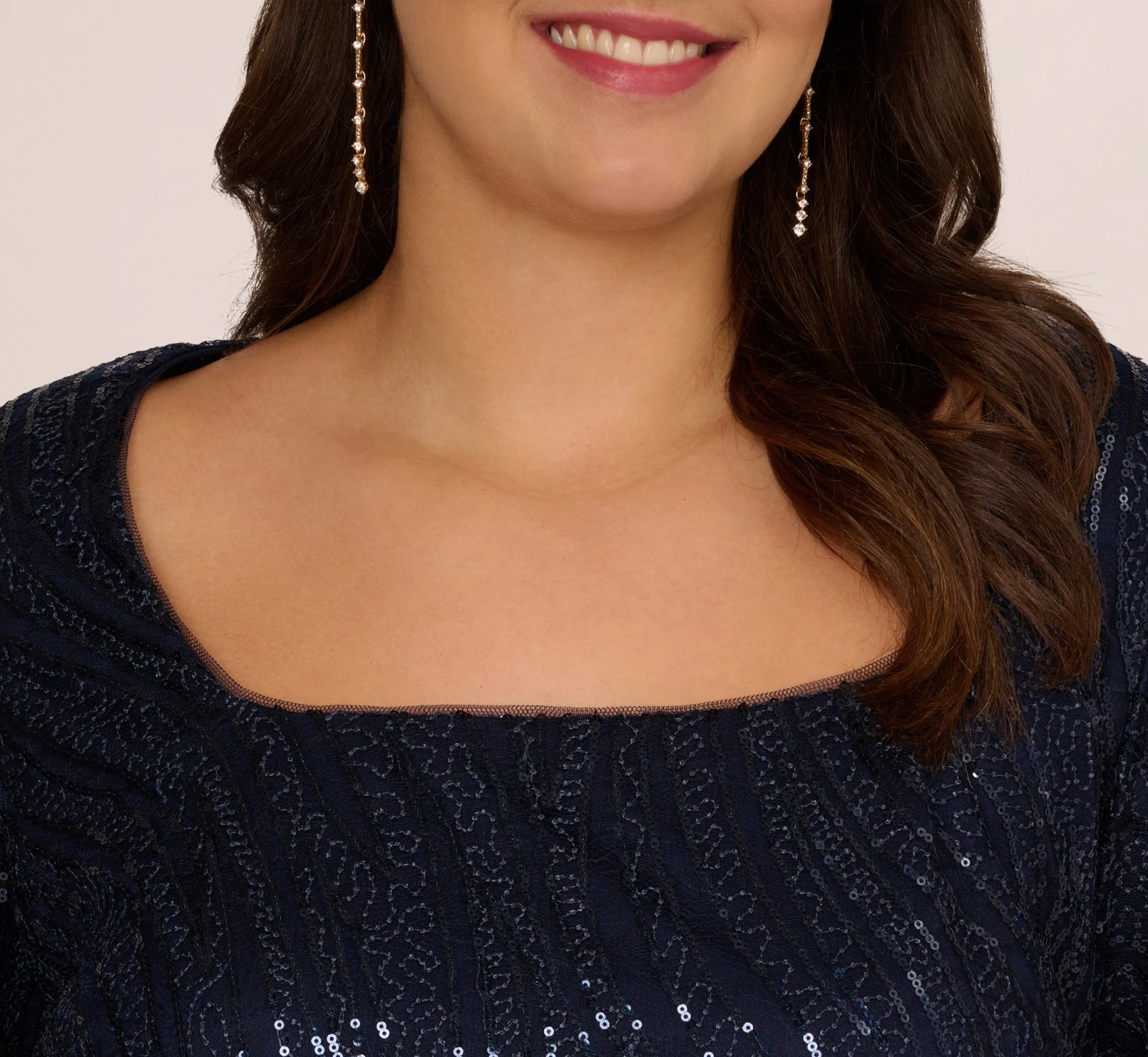 Adrianna Papell Plus Size Sequin Embroidered Dress With Taffeta Bell Sleeves In Midnight 3 Adrianna Papell Plus Size Sequin Embroidered Dress With Taffeta Bell Sleeves In Midnight - Image 3