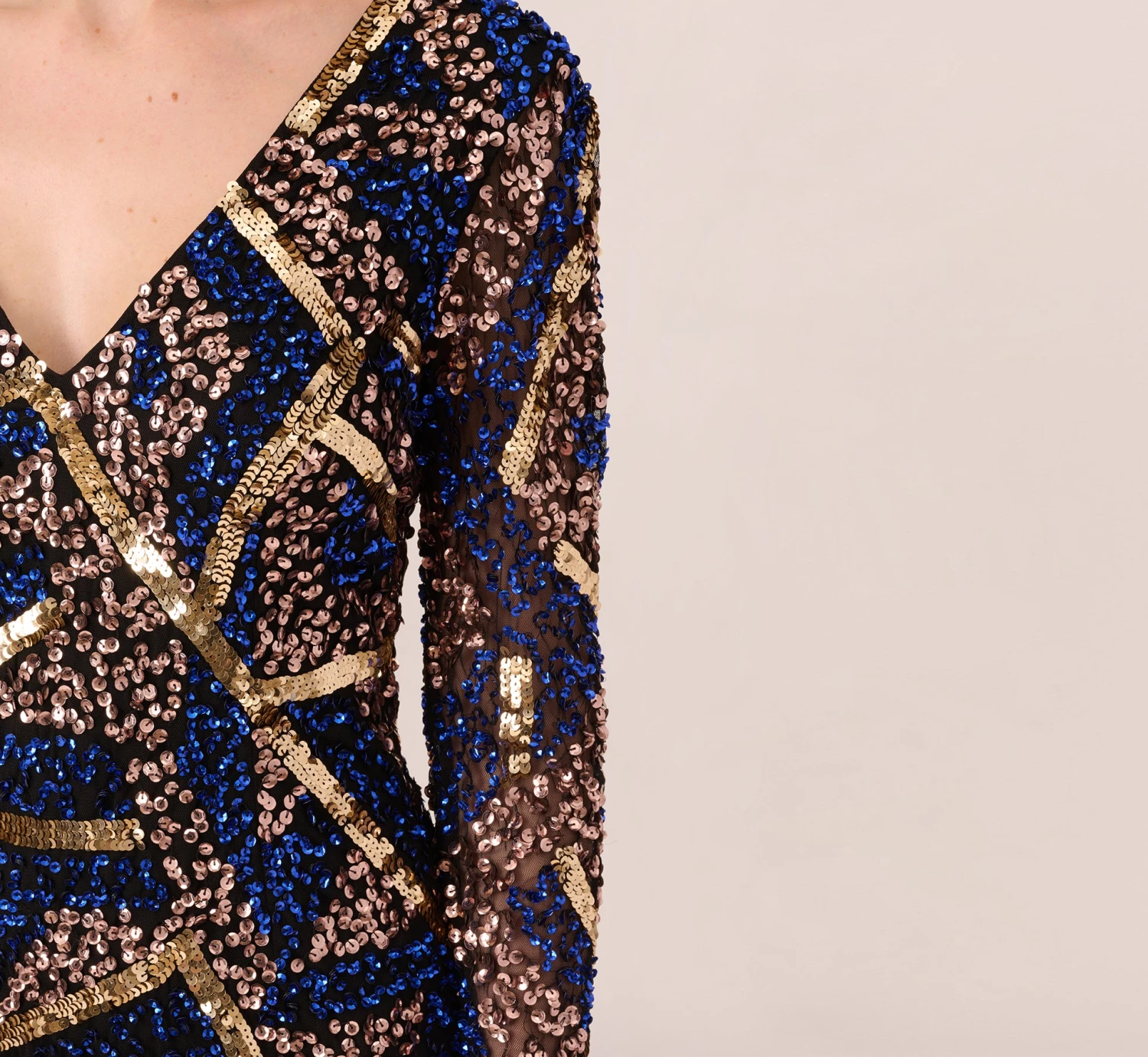 Adrianna Papell Geo Beaded Dress With Three Quarter Sleeves In Black Multi 6 Adrianna Papell Geo Beaded Dress With Three Quarter Sleeves In Black Multi - Image 6