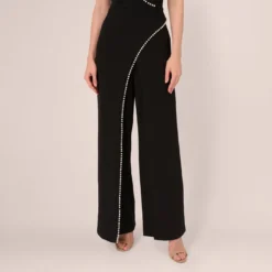Adrianna Papell Sleeveless Crepe Tuxedo Jumpsuit With Pearl Trim In Black 9 Adrianna Papell Sleeveless Crepe Tuxedo Jumpsuit With Pearl Trim In Black -Glam Mirth Sales AP1E210836 AA002 Regular Lifestyle