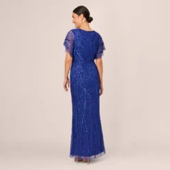 Adrianna Papell Beaded Mermaid Gown With Dolman Sleeves In Ultra Blue 11 Adrianna Papell Beaded Mermaid Gown With Dolman Sleeves In Ultra Blue -Glam Mirth Sales AP1E210884 AZ401 Regular Back