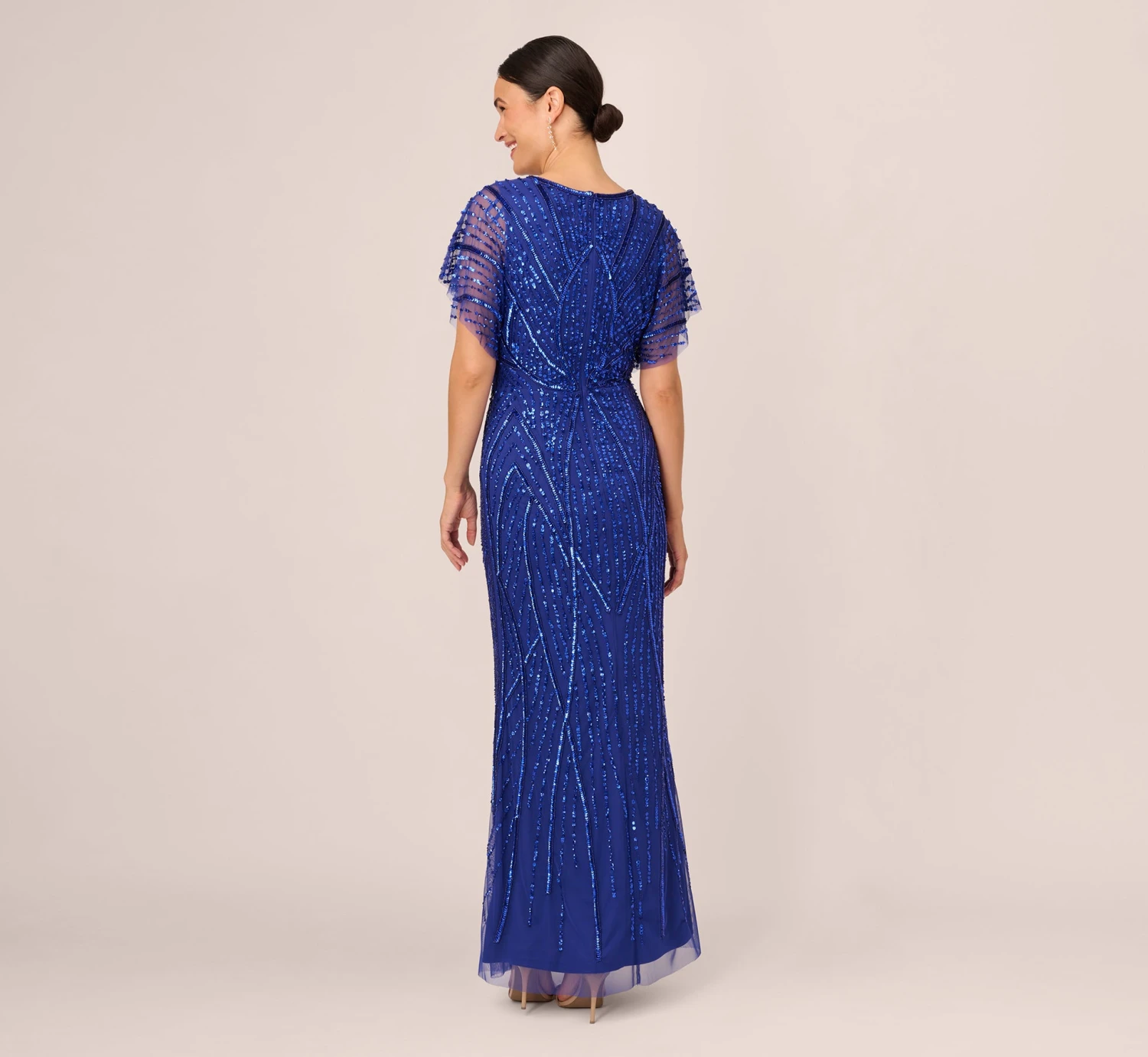 Adrianna Papell Beaded Mermaid Gown With Dolman Sleeves In Ultra Blue 5 Adrianna Papell Beaded Mermaid Gown With Dolman Sleeves In Ultra Blue - Image 5