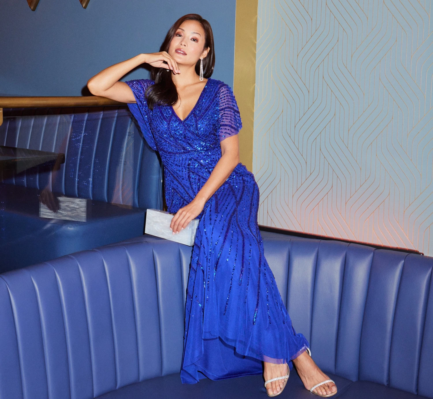 Adrianna Papell Beaded Mermaid Gown With Dolman Sleeves In Ultra Blue 1 Adrianna Papell Beaded Mermaid Gown With Dolman Sleeves In Ultra Blue