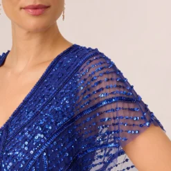 Adrianna Papell Beaded Mermaid Gown With Dolman Sleeves In Ultra Blue 10 Adrianna Papell Beaded Mermaid Gown With Dolman Sleeves In Ultra Blue -Glam Mirth Sales AP1E210884 AZ401 Regular Lifestyle