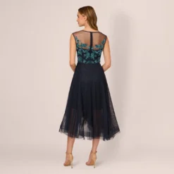 Adrianna Papell Beaded Midi Dress With Tulle Skirt In Midnight Multi 9 Adrianna Papell Beaded Midi Dress With Tulle Skirt In Midnight Multi -Glam Mirth Sales AP1E210911 AE489 Regular Back
