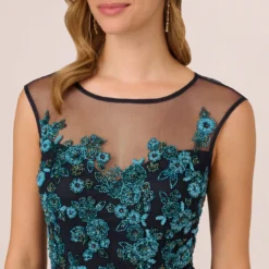 Adrianna Papell Beaded Midi Dress With Tulle Skirt In Midnight Multi 8 Adrianna Papell Beaded Midi Dress With Tulle Skirt In Midnight Multi -Glam Mirth Sales AP1E210911 AE489 Regular Detail