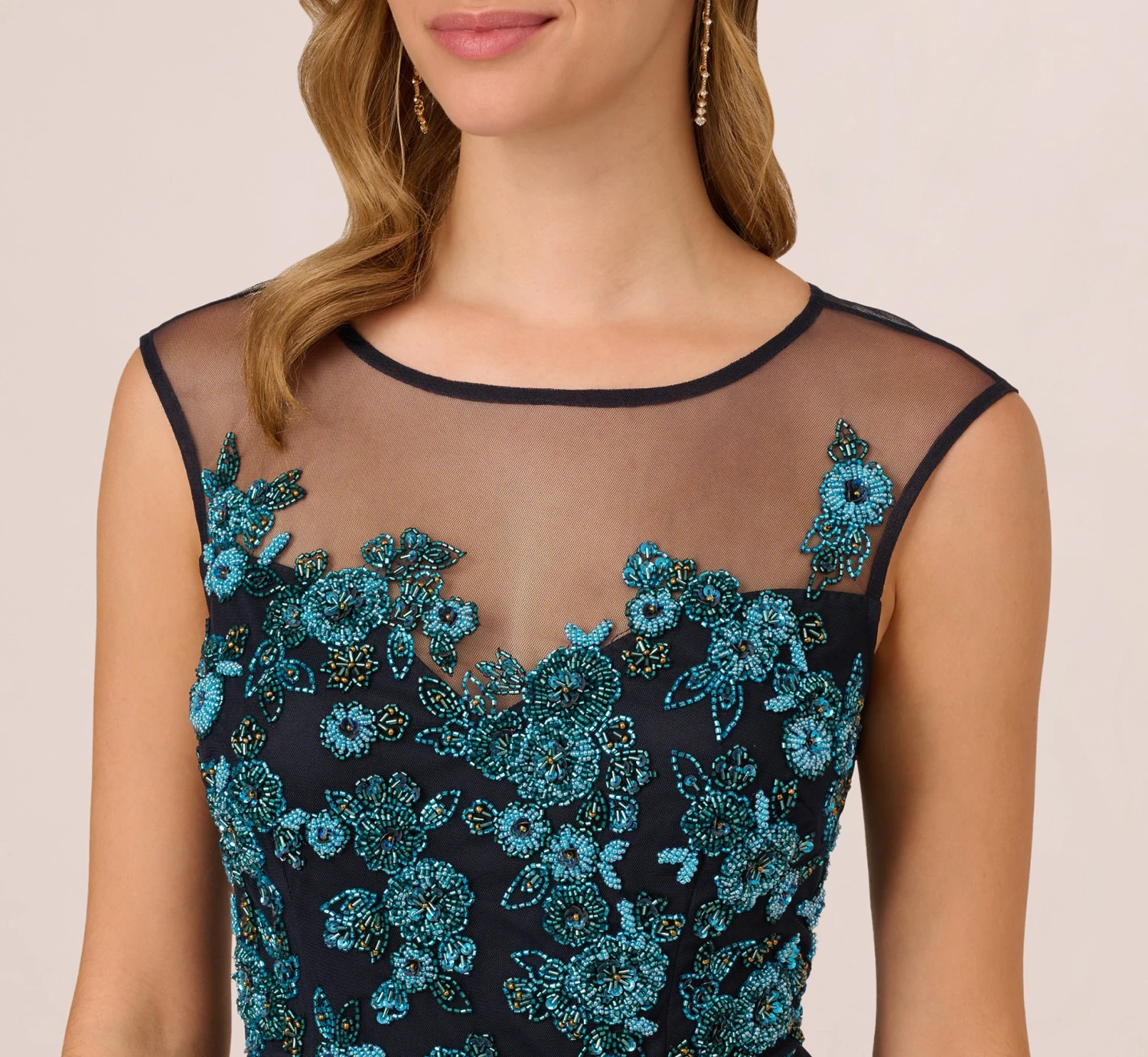 Adrianna Papell Beaded Midi Dress With Tulle Skirt In Midnight Multi 3 Adrianna Papell Beaded Midi Dress With Tulle Skirt In Midnight Multi - Image 3