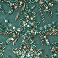 Adrianna Papell Beaded Mermaid Gown With Sheer Petal Sleeves In Green Slate 11 Adrianna Papell Beaded Mermaid Gown With Sheer Petal Sleeves In Green Slate -Glam Mirth Sales AP1E210923 AA355 Regular Alternate