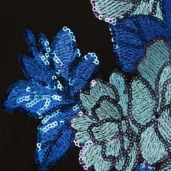 Adrianna Papell Floral Sequin One Shoulder Column Gown In Black Blue Multi -Glam Mirth Sales AP1E210946 AP986 Regular Alternate