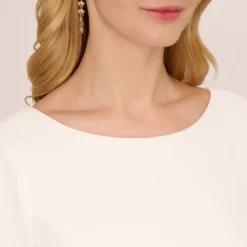 Adrianna Papell Stretch Crepe Jumpsuit With Feather Trim Bell Sleeves In Ivory 10 Adrianna Papell Stretch Crepe Jumpsuit With Feather Trim Bell Sleeves In Ivory -Glam Mirth Sales AP1E210969 AA194 Regular Lifestyle