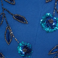 Adrianna Papell 3D Floral Beaded Dress With Sheer Short Sleeves In Blue Horizon 13 Adrianna Papell 3D Floral Beaded Dress With Sheer Short Sleeves In Blue Horizon -Glam Mirth Sales AP1E210974 AD402 Regular Alternate