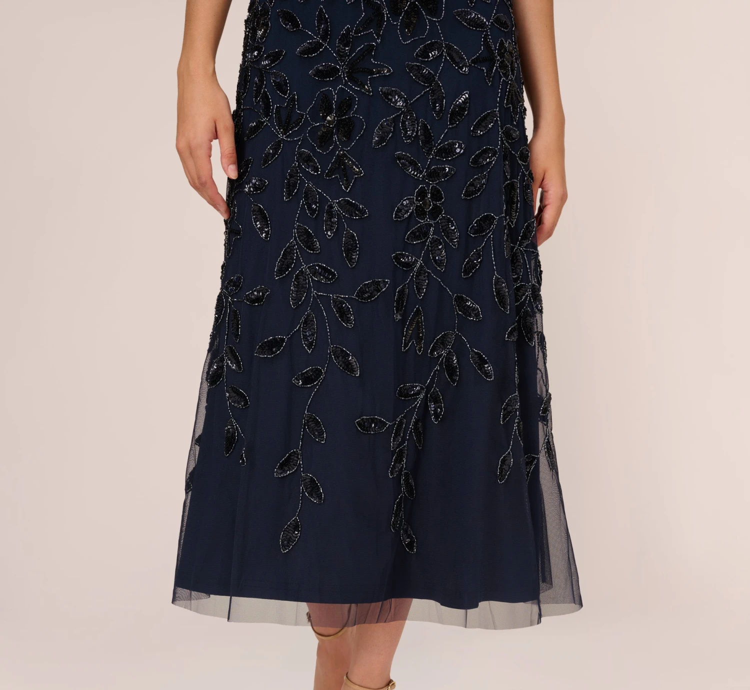 Adrianna Papell Floral Beaded Ankle Length Sleeveless Gown In Navy 5 Adrianna Papell Floral Beaded Ankle Length Sleeveless Gown In Navy - Image 5
