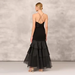 Tiered Trumpet Dress With Ruffles In Black -Glam Mirth Sales MD1E202177 AA002 Regular Back