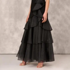 Tiered Trumpet Dress With Ruffles In Black -Glam Mirth Sales MD1E202177 AA002 Regular Lifestyle