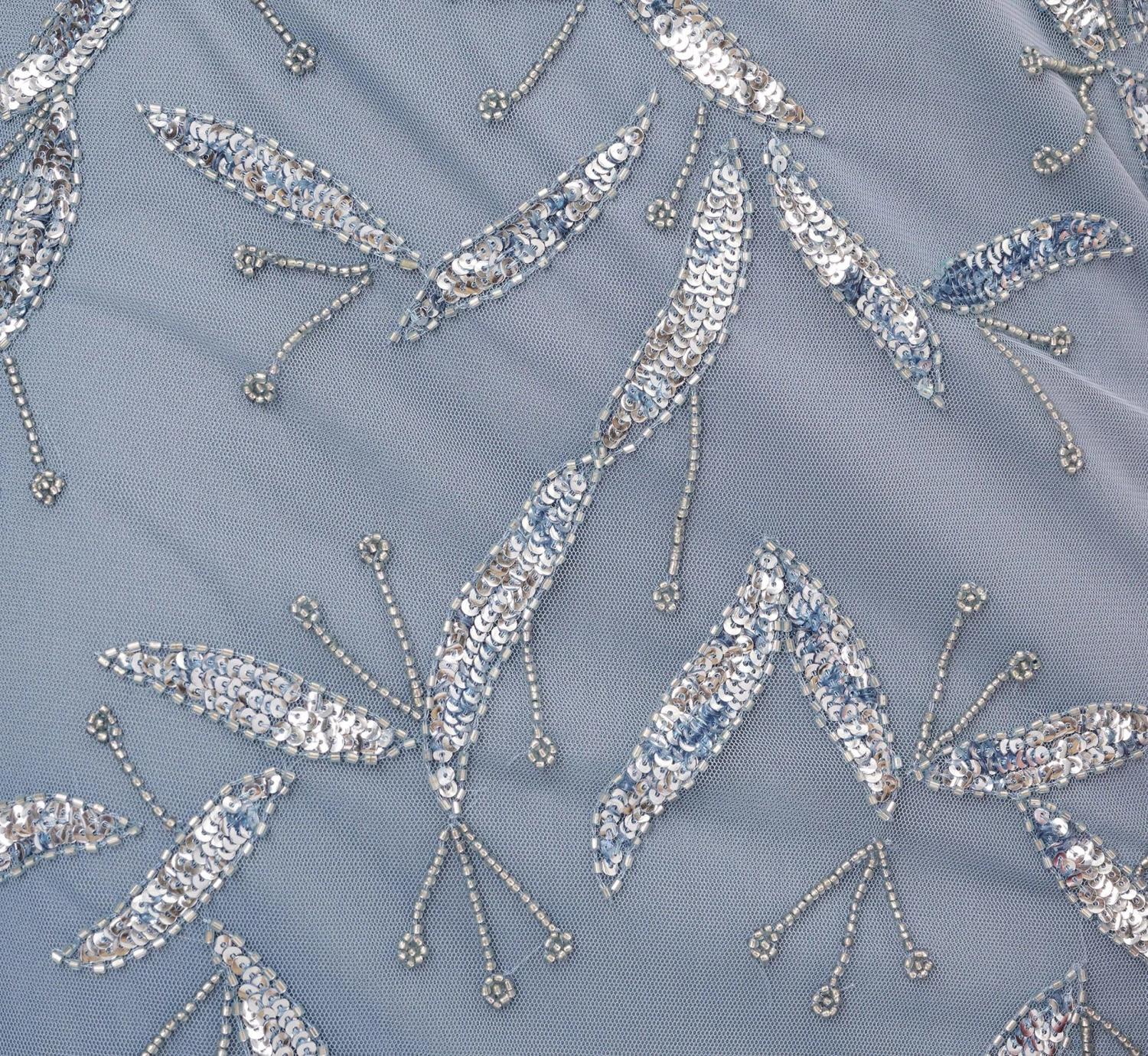 Hand Beaded Cold Shoulder Popover Long A-Line Gown In Vintage Blue 5 Hand Beaded Cold Shoulder Popover Long A-Line Gown In Vintage Blue - Image 5