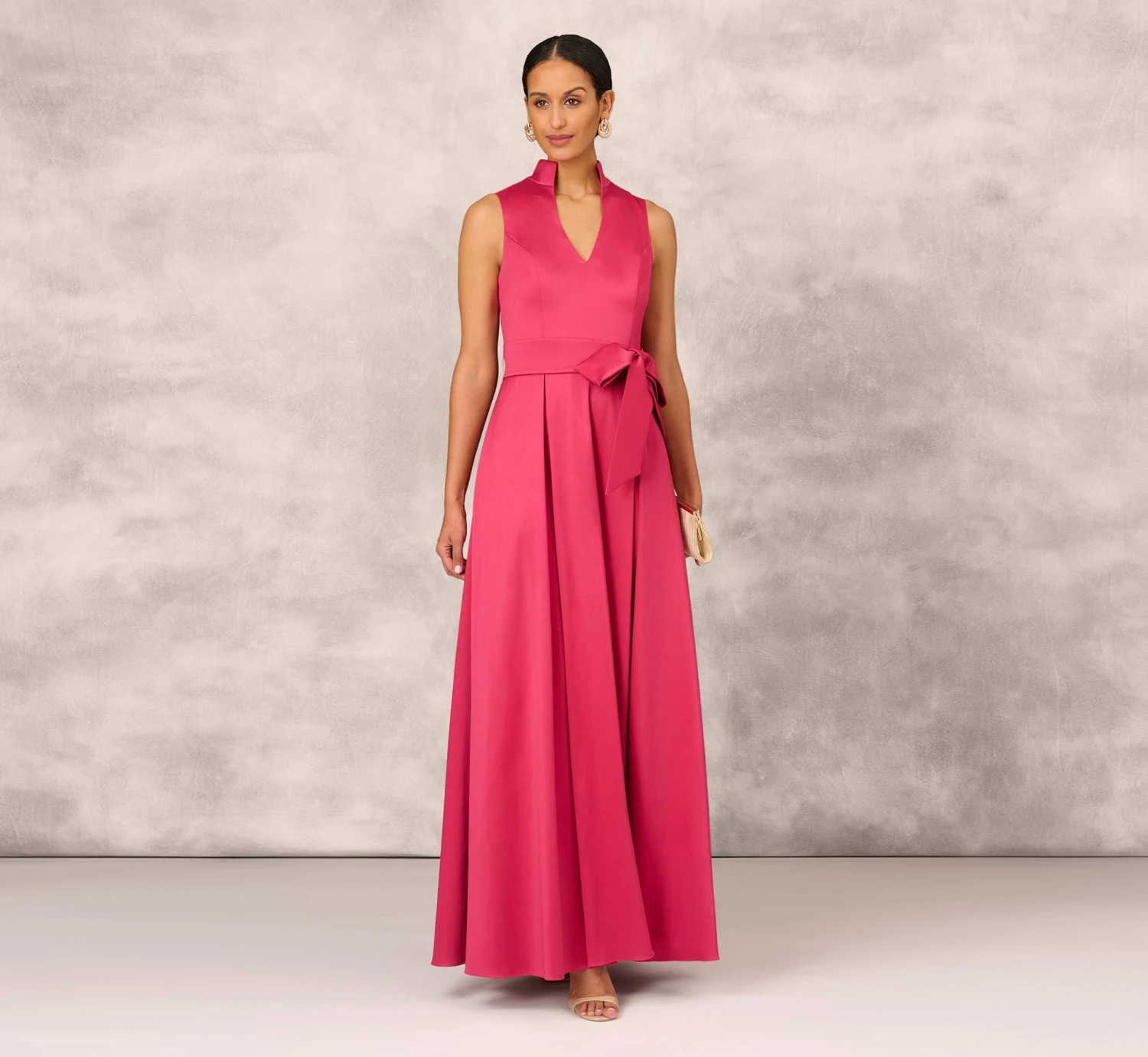 Stretch Mikado Ball Gown With Self Tie Sash In Faded Azalea 2 Stretch Mikado Ball Gown With Self Tie Sash In Faded Azalea - Image 2