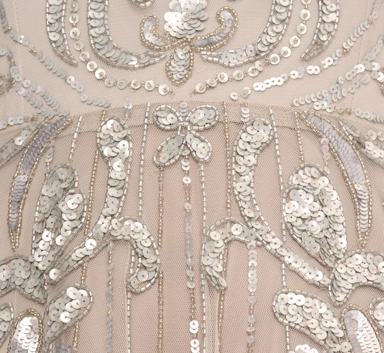 Hand Beaded Illusion Midi-Length Fit-And-Flare Cocktail Dress In Silver 6 Hand Beaded Illusion Midi-Length Fit-And-Flare Cocktail Dress In Silver - Image 6