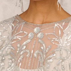 Hand Beaded Illusion Midi-Length Fit-And-Flare Cocktail Dress In Silver 10 Hand Beaded Illusion Midi-Length Fit-And-Flare Cocktail Dress In Silver -Glam Mirth Sales MD1E206654 AA040 Regular Lifestyle