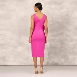 Shutter Pleat Satin Dress In Pink Flame -Glam Mirth Sales MD1E207082 AR670 Regular Back