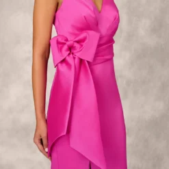 Shutter Pleat Satin Dress In Pink Flame -Glam Mirth Sales MD1E207082 AR670 Regular Detail