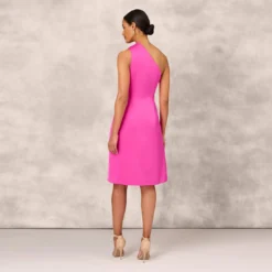 One Shoulder Midi Dress With Pleated Details In Magenta -Glam Mirth Sales MD1E207318 AA520 Regular Back