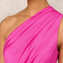 One Shoulder Midi Dress With Pleated Details In Magenta -Glam Mirth Sales MD1E207318 AA520 Regular Detail