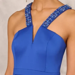 V-Neck Mikado Gown With Jewel Beaded Straps In Royal Sapphire 13 V-Neck Mikado Gown With Jewel Beaded Straps In Royal Sapphire -Glam Mirth Sales MD1E207615 AN401 Regular Detail