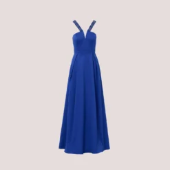 V-Neck Mikado Gown With Jewel Beaded Straps In Royal Sapphire 12 V-Neck Mikado Gown With Jewel Beaded Straps In Royal Sapphire -Glam Mirth Sales MD1E207615 AN401 Regular Flat