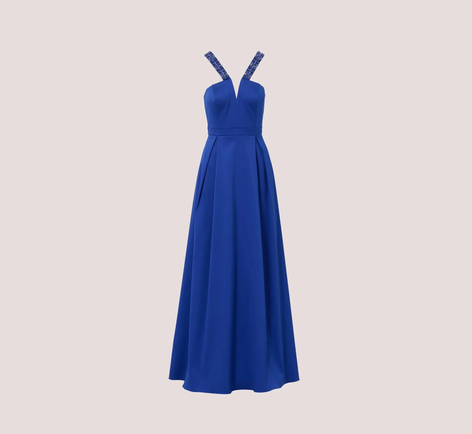 V-Neck Mikado Gown With Jewel Beaded Straps In Royal Sapphire 5 V-Neck Mikado Gown With Jewel Beaded Straps In Royal Sapphire - Image 5