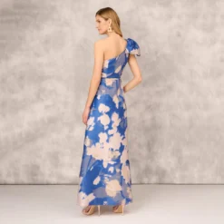 Floral Jacquard One Shoulder Ball Gown With Bow Accent In Royal Sapphire 9 Floral Jacquard One Shoulder Ball Gown With Bow Accent In Royal Sapphire -Glam Mirth Sales MD1E207626 AN401 Regular Back