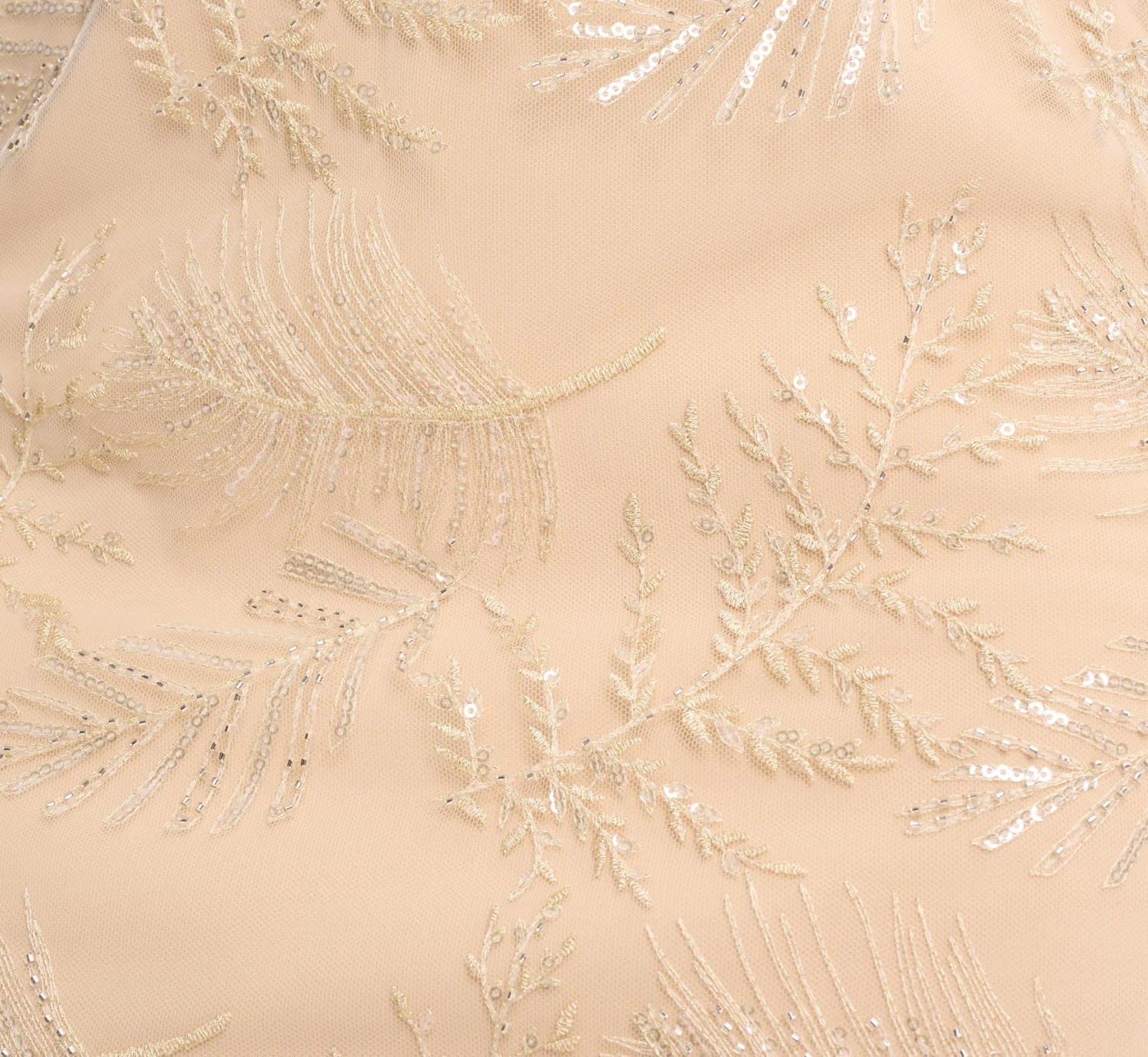 Sequined And Embroidered Midi-Length Sheath Cocktail Dress With Feather Trim In Champagne 6 Sequined And Embroidered Midi-Length Sheath Cocktail Dress With Feather Trim In Champagne - Image 6