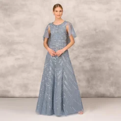 Beaded Ball Gown With Cape Sleeves In Vintage Blue -Glam Mirth Sales MD1E207719 AC466 Regular Default 670b94e0 8cf2 4a1b b6ff 76e0ba1d8002