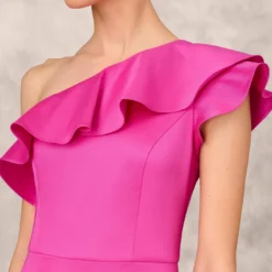 One Shoulder Mermaid Gown With Ruffle Details In Magenta 13 One Shoulder Mermaid Gown With Ruffle Details In Magenta -Glam Mirth Sales MD1E207883 AA670 Regular Detail