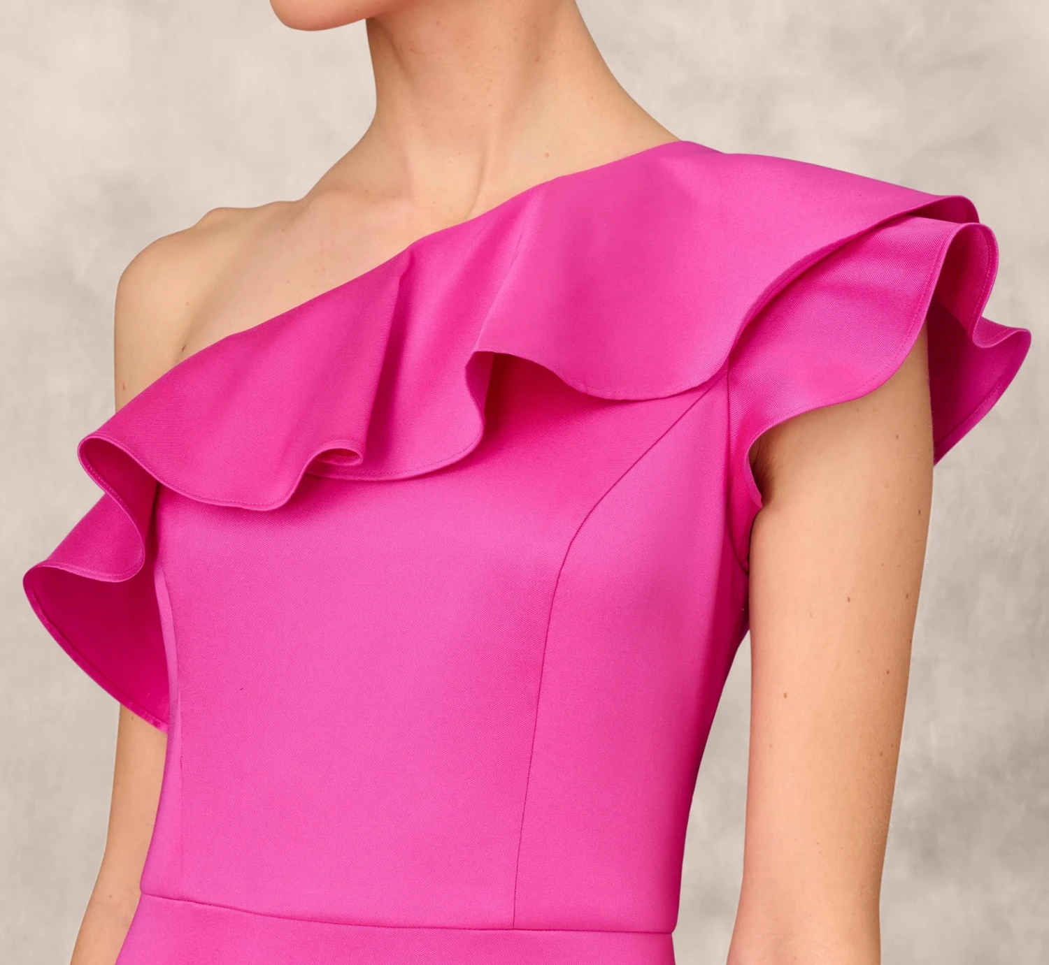 One Shoulder Mermaid Gown With Ruffle Details In Magenta 6 One Shoulder Mermaid Gown With Ruffle Details In Magenta - Image 6