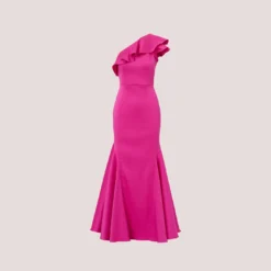 One Shoulder Mermaid Gown With Ruffle Details In Magenta 12 One Shoulder Mermaid Gown With Ruffle Details In Magenta -Glam Mirth Sales MD1E207883 AA670 Regular Flat