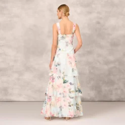 Floral Print Embroidered Long A-Line Gown In Blue Multi 10 Floral Print Embroidered Long A-Line Gown In Blue Multi -Glam Mirth Sales MD1E207899 AA461 Regular Back