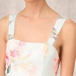 Floral Print Embroidered Long A-Line Gown In Blue Multi 9 Floral Print Embroidered Long A-Line Gown In Blue Multi -Glam Mirth Sales MD1E207899 AA461 Regular Detail