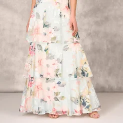 Floral Print Embroidered Long A-Line Gown In Blue Multi 11 Floral Print Embroidered Long A-Line Gown In Blue Multi -Glam Mirth Sales MD1E207899 AA461 Regular Lifestyle