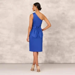 One Shoulder Crepe Cocktail Dress With Slit In Royal Sapphire 10 One Shoulder Crepe Cocktail Dress With Slit In Royal Sapphire -Glam Mirth Sales MD1E207906 AN401 Regular Back