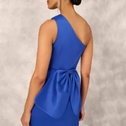 One Shoulder Crepe Cocktail Dress With Slit In Royal Sapphire 12 One Shoulder Crepe Cocktail Dress With Slit In Royal Sapphire -Glam Mirth Sales MD1E207906 AN401 Regular Lifestyle