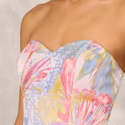 Strapless Floral Ball Gown With Drop Waist In Coral Multi 10 Strapless Floral Ball Gown With Drop Waist In Coral Multi -Glam Mirth Sales MD1E207911 AA955 Regular Detail