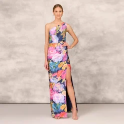 One Shoulder Draped Floral Gown With Thigh Slit In Navy Multi 15 One Shoulder Draped Floral Gown With Thigh Slit In Navy Multi -Glam Mirth Sales MD1E207918 AA980 Regular Default 82f55414 eafd 4762 899d 6b57cc7e0975